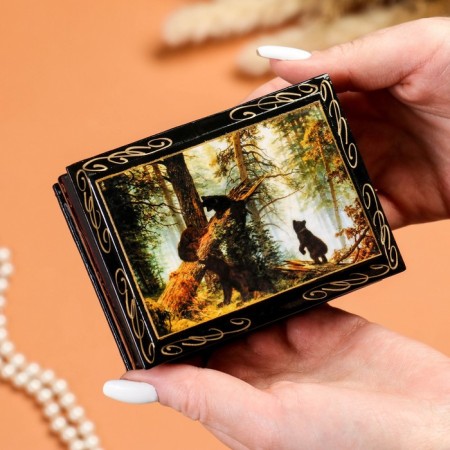 Casket "Bears", 7.5 × 10 cm, lacquer miniature-2