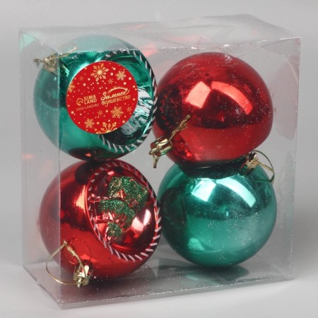 Set of balls plastic D-8 cm, 4 pcs "Holiday" Red Green-2
