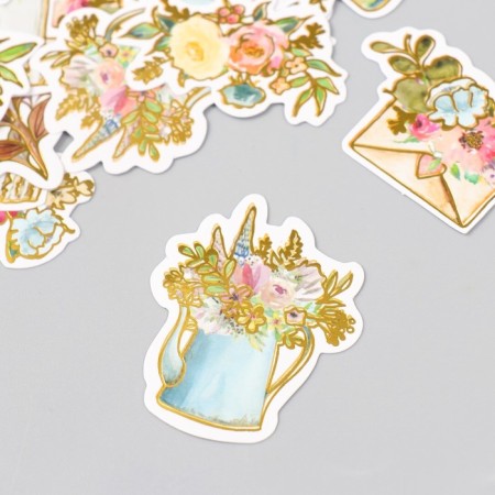 Stickers for creativity "Watercolor flowers" embossing gold set 48 pcs 9x7x0.8 cm-3