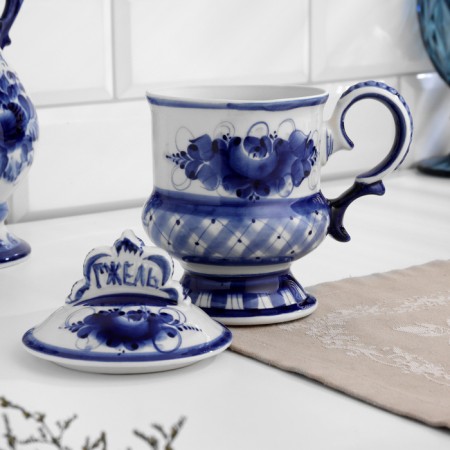 Gzhelskaya mug, Gzhel, porcelain, 17x10 cm-3
