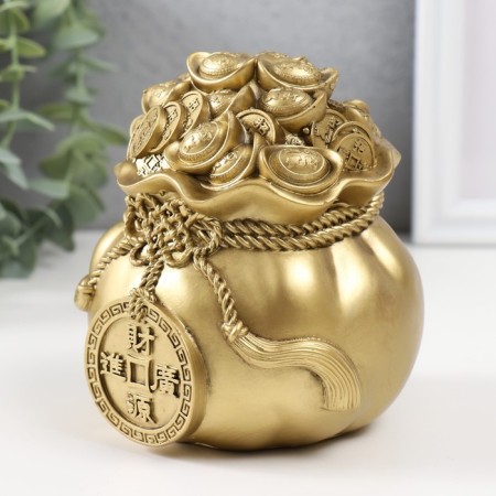 NECKE Polystone for bronze "A bag with a large Chinese coin" 10.5x10.5x12 cm-3
