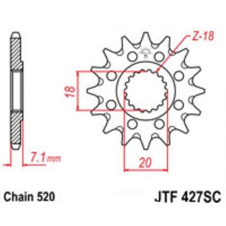 Front Presenter Star JTF427 for a motorcycle, steel with self -cleaning, chain 520, 13 teeth