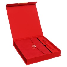 Organizer on the rings A6+, 80 sheets, leatherette, with a valve, a line, with a handle, in a gift box, red
