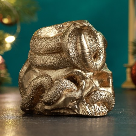 New Year. Symbol 2025. Summary New Year's "Skull with a snake" 9cm, gold-2