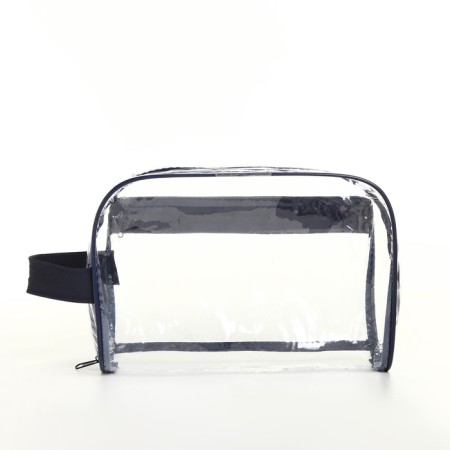 Lightning cosmetic bag, external pocket, with a pen, blue/transparent color-2