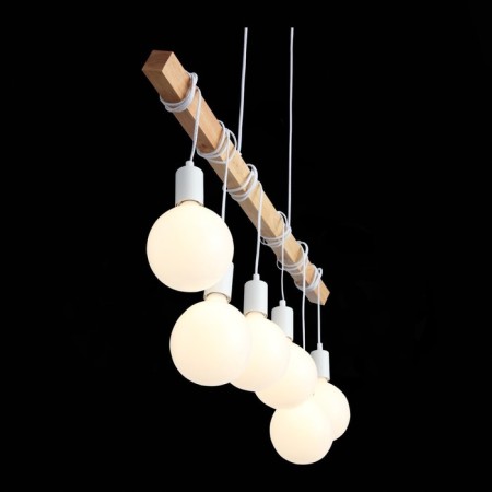 Suspended EVOLUCE lamp. SL1142.503.06. Bagetti. 6x60 watts, E27, 85x4x29 cm, white color, light wood-5