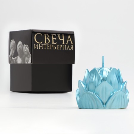 Figure candle "Lotus", 6.6x6.5 cm, turquoise, in a box-3