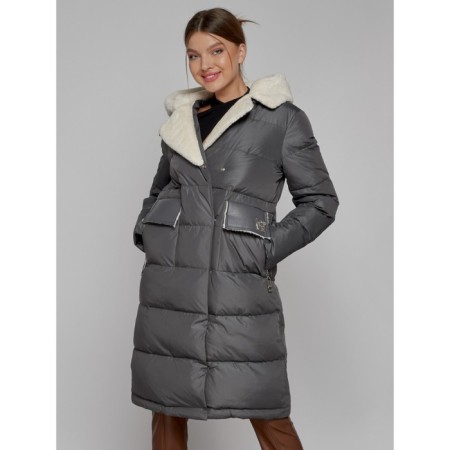 Coat insulated winter female, size 46, dark gray color-12