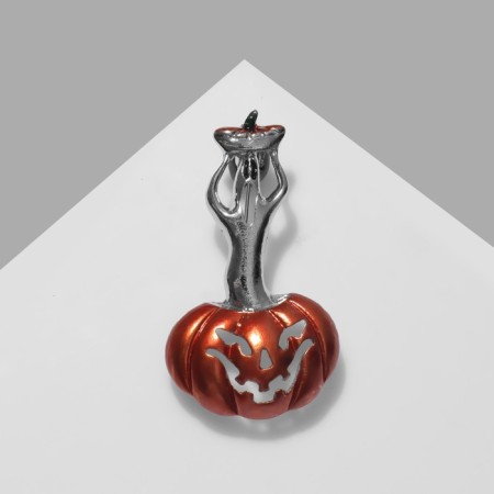 Brooch "Pumpkin" with a ghost, orange color in silver-2