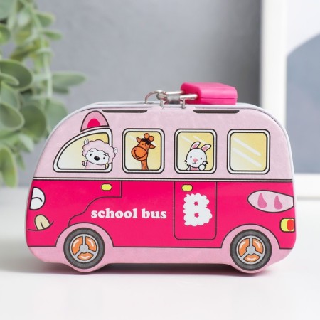 Piggy bank Metal with a lock "Beasts on the bus" MIX 11x5.5x6.7 cm-2