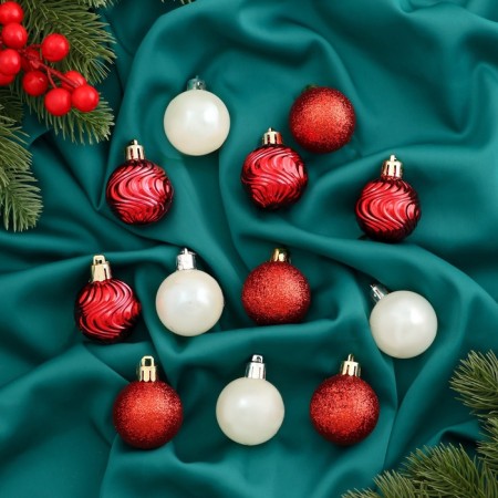 Set of balls plastic D-4 cm, 12 pcs "Melody" waves shine, white red