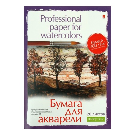 A5 watercolor paper, 20 sheets "Professional series", block 200 g/m2, mix-1