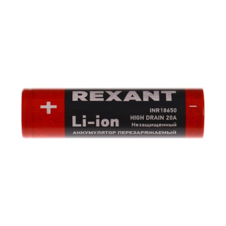 REXANT battery, 18650 Unprotected, Li-Ion, 3000 mAh, 3.7 V, 20A, 10 pcs.-5