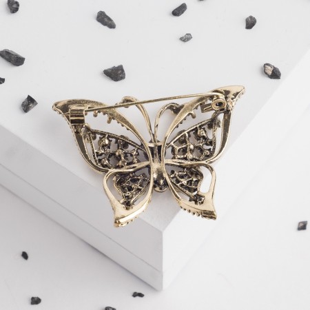 Brooch "Butterfly" leopard, golden gray color in black gold-1