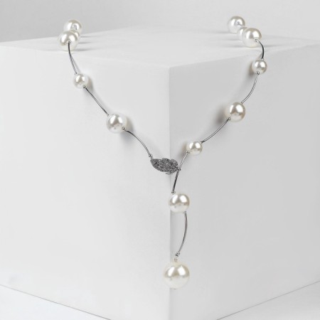 Beads "Fleur" balls, white color in silver, adjustable length, No. 12, beads No. 16, No. 20, 40 cm-3