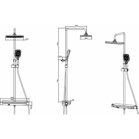 Savol SK-H345H shower system, tropical shower, shower, shelf, brass, black-1