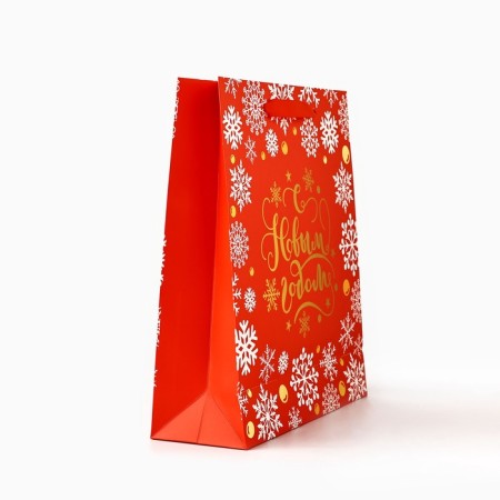 Package Gift New Year Laminated "Golden Snowflakes", M 30 x 26 x 9 cm, New Year-2