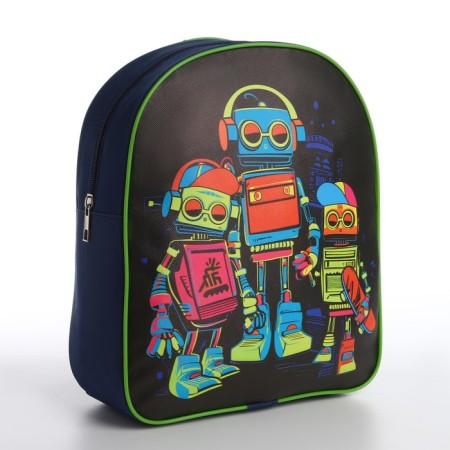 Baby backpack for a boy Textile "Robots", 28x24.5x8 cm-1