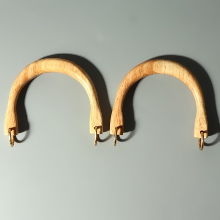 Handles for the bag are wooden, with half rings, 10.3 × 8 cm, 2 pcs, beige/gold color-2