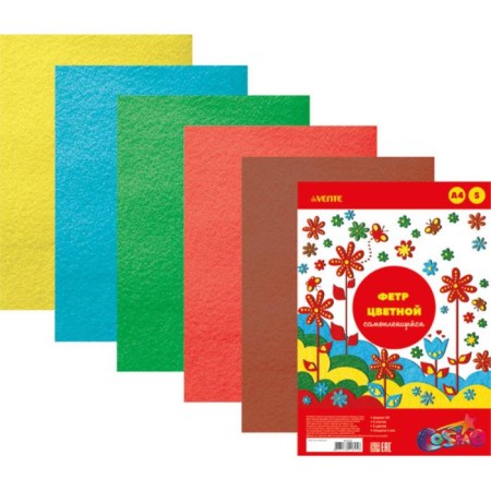 Fetr color -colored self -adhesive A4 Devente. "Bright colors" 5 colors, 5 sheets, thickness 1 mm