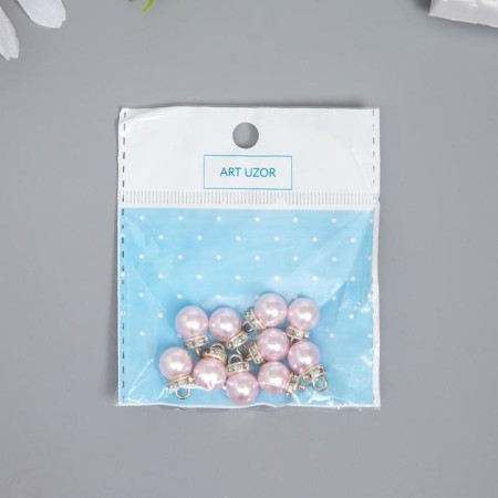 Decor for creativity plastic "Pink pearl with a loop" set 10 pcs 1x1.2 cm-3