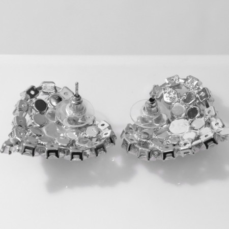 Earrings with rhinestones "Heart" flash, white color in silver-2