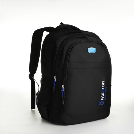 Young backpack from textiles with lightning, 5 pockets, black/blue color-2