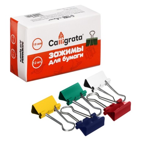 A set of clamps for cauldrons 19mm, 12 pieces, 5 colors in a cardboard box