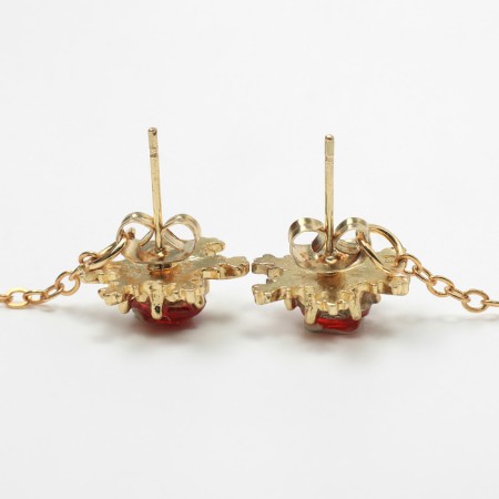 New Year! Earrings "New Year" hanging, ball and snowflake, red color in gold-3