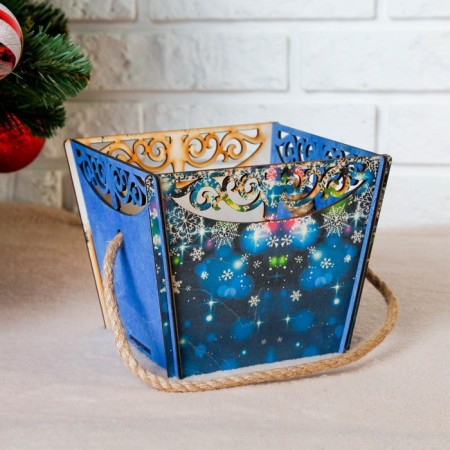 Kashpo Wooden "Basket, New Year", self-assembled, handle- cord, 17.9 × 17.3 × 14.2 cm