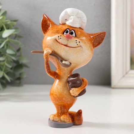 Souvenir Polystone Lak "Cat-cook with porridge in a pot" 8.2x7x14.3 cm