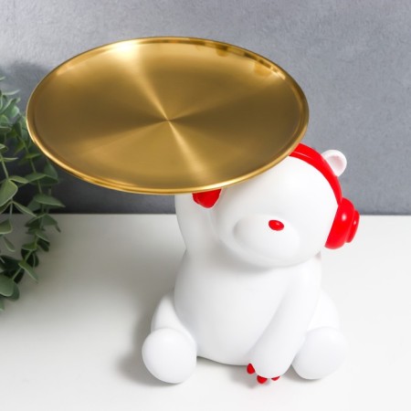 Souvenir Polystone stand "White Bear in red headphones" d = 17 cm 18x12x15.5 cm-5
