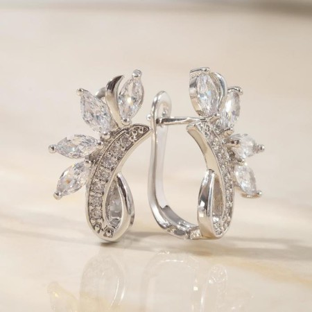 Earrings with rhinestones "zirconium" checkmark, white color in silver-1