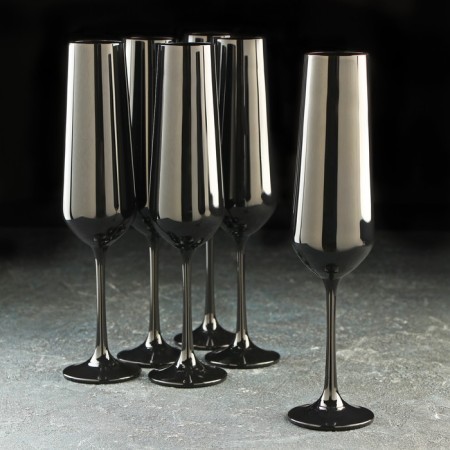 A set of glasses for champagne "Sandra", 200 ml, 6 pcs, black color