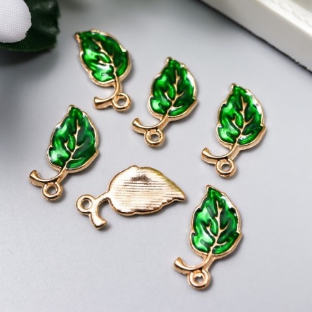 Decor for creativity metal, enamel "Green leaf" Gold 1.9x1.1 cm-1