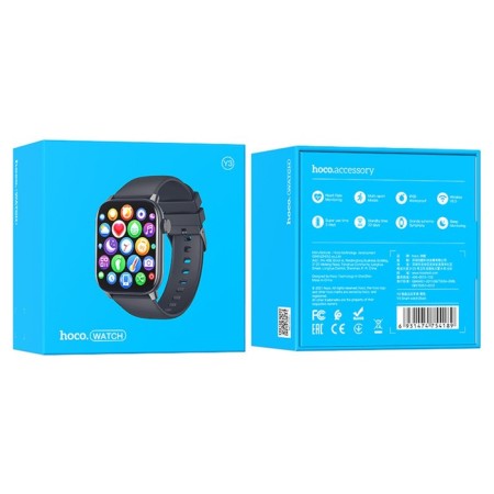 Smart hours Hoco Y3, 1.69 ", 240x285, IP68, BT5.0, 220 mAh, alarm clock, step, black-11