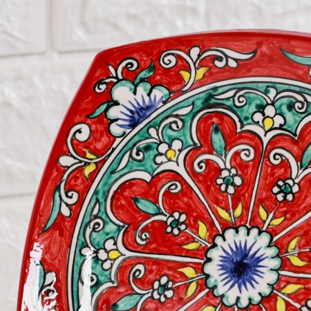 Plant of Rishtan ceramics "Patterns", red, 17 cm, square-2