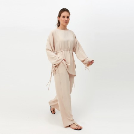 Women's costume (tunic, trousers) minku: casual collection beige color, size 52-4