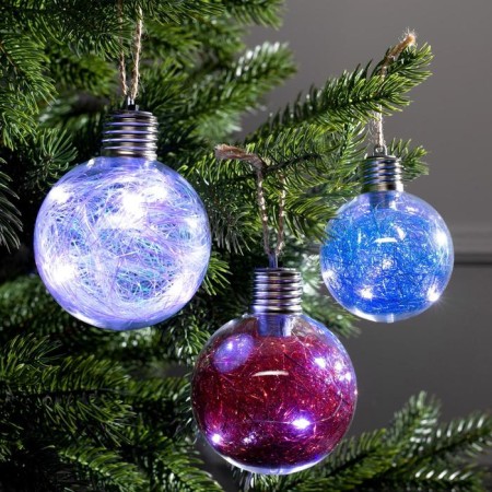 A set of Christmas tree balls "Tinsel color" 3 pcs., Batteries, 5 LED, glow white