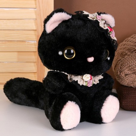 Soft toy "cat" with beads, 22 cm, black color-1