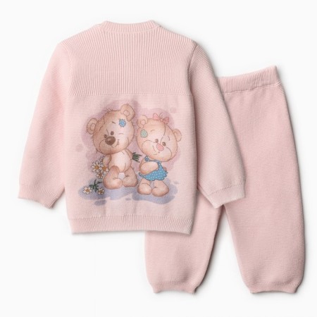 Knitted costume (jumper, trousers), pink color, height 74-7