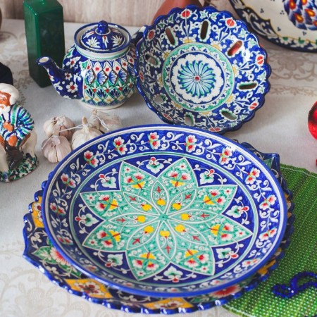Largan Rishtan ceramics "Flowers", 31 cm, blue-3
