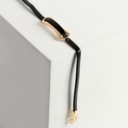 Bracelet Leather "Shaman" Plave, black color in pink gold, 35.5 cm-1