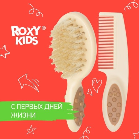 Baby brush with a comb, a pile made of natural bristles