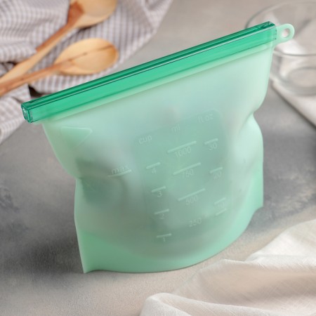 Zip Lock silicone bag, 21.5 × 18 cm, 1.1 l, multifunctional, hermetic, turquoise color-2