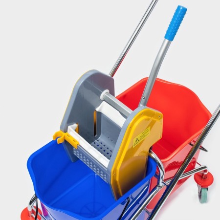 Cleaning trolley with vertical spin, two buckets of 25 liters, on wheels, chrome frame-2