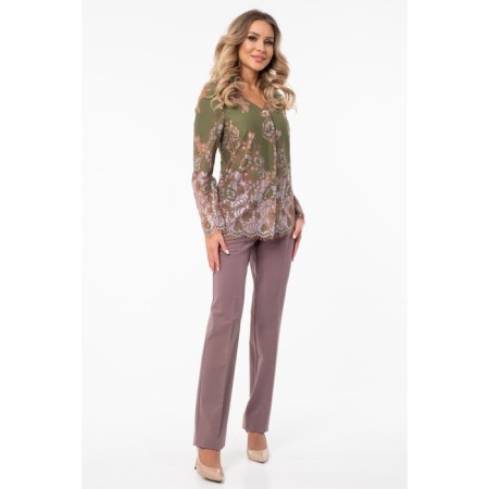 Female blouse, size 42, beige color, green-12