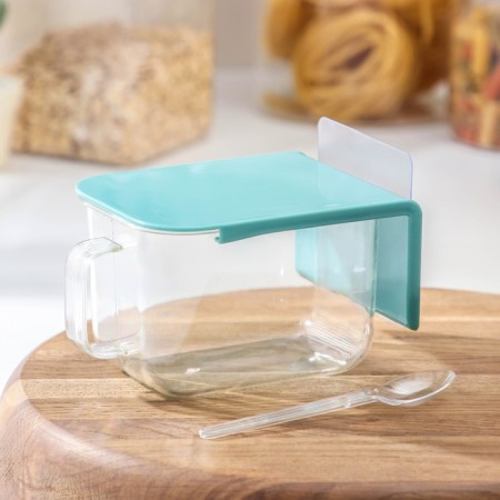 Plastic jar for bulk products with a spoon on Velcro, 13 × 8.7 cm, color mix