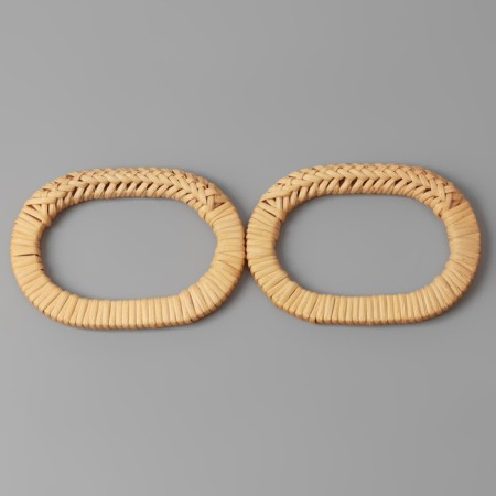 Handles for bags are wooden, wicker, d = 9.8 × 5.9 / 13.5 × 9.5 cm, 2 pcs, beige color-2