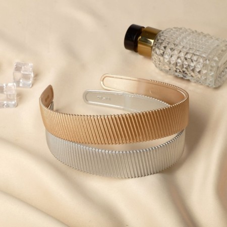 Hair cap "Emma" stripes, 2.5 cm, silver gold-1